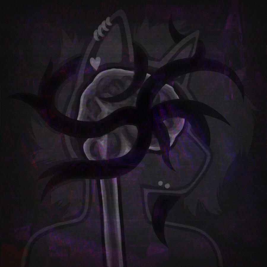An MRI-type of drawing of Twilight's fursona, with black shadow tendrils wrapping around her head.